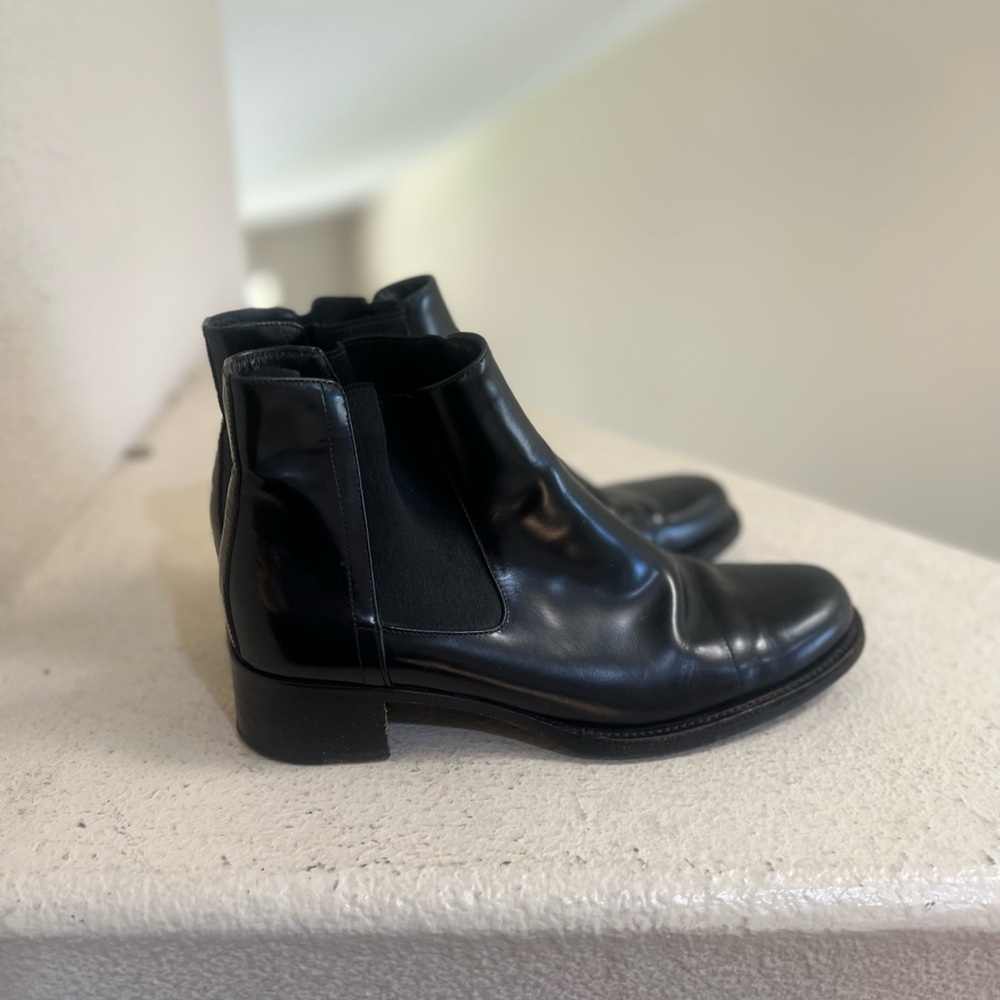 PRADA Men Size 38 Black Leather CHELSEA BOOTS Dress Shoes Classic Business